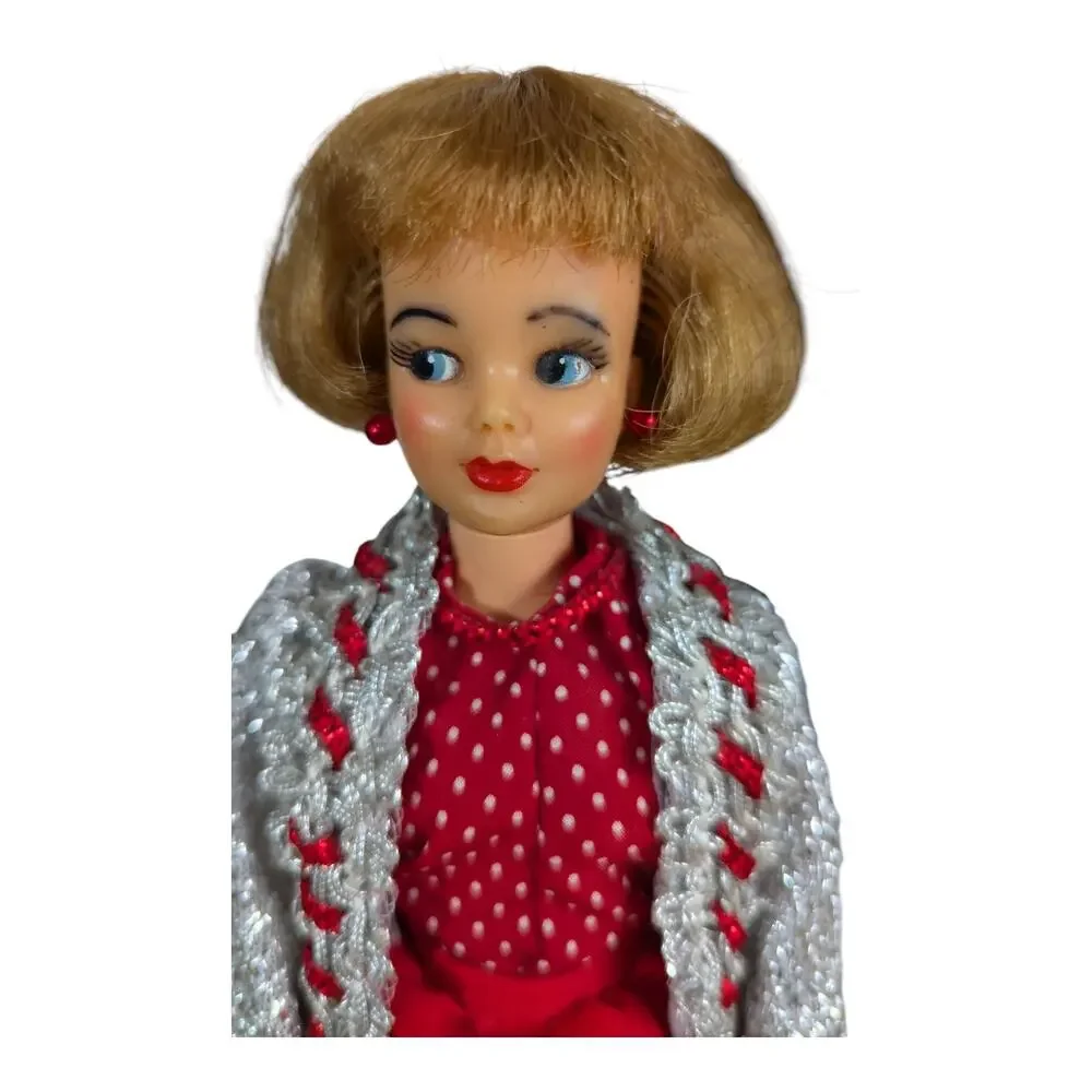 Tammy Doll Red Dress Silver Cloak Purse Handbag Ideal Toy 1965 VTG 11.5 inches